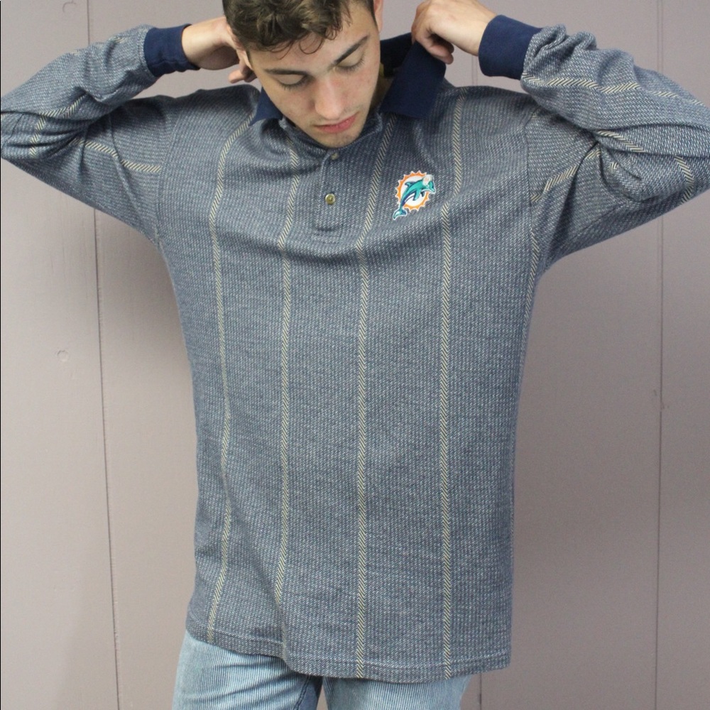 NFL MIAMI DOLPHINS LONG SLEEVE PATTERNED POLO